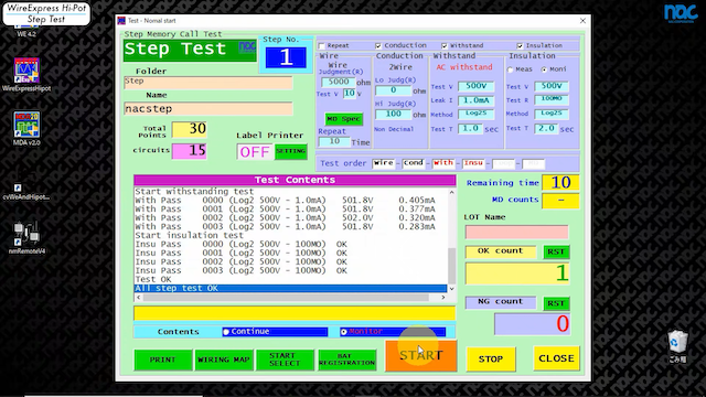 Step test is ideal for cable harness testing including switches.