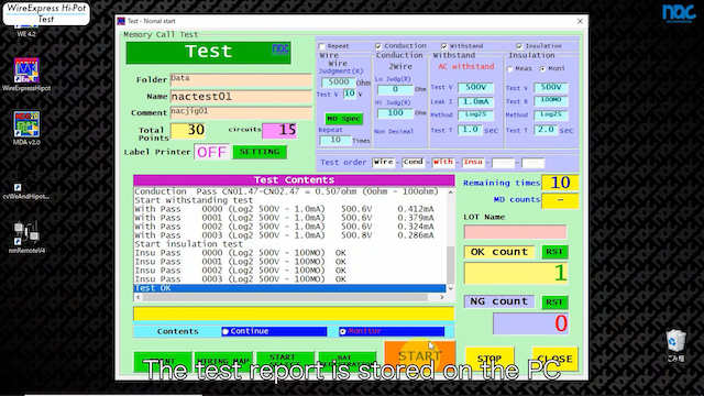 Testing cabel by WireExpress Hi-Pot 