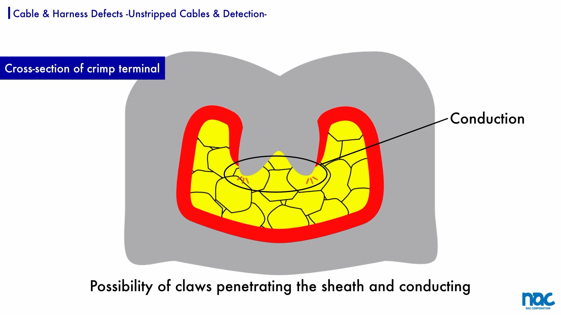 Crimping over insulation sheath may lead to conduction