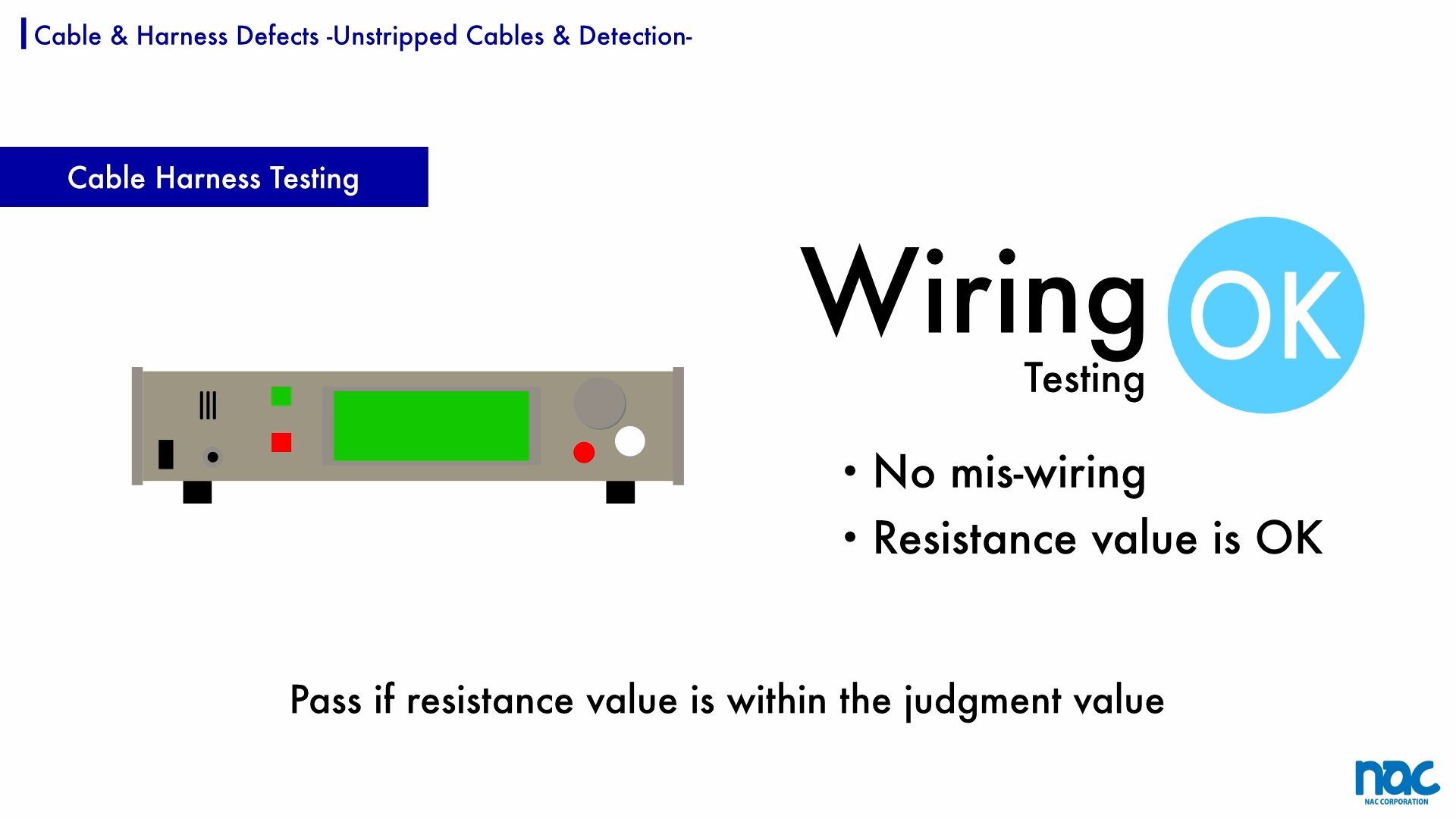 Conduction resistance testing with cable harness tester