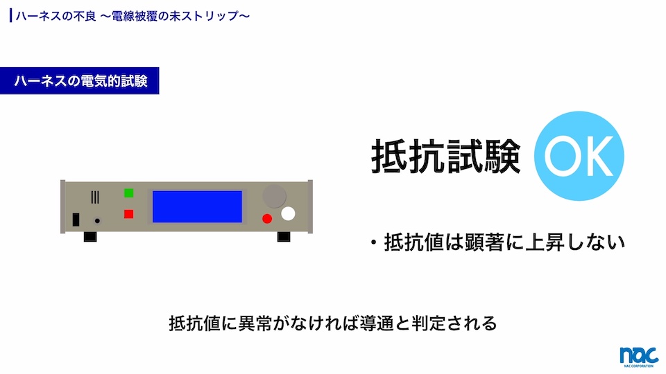 ハーネス検査器での導通抵抗試験